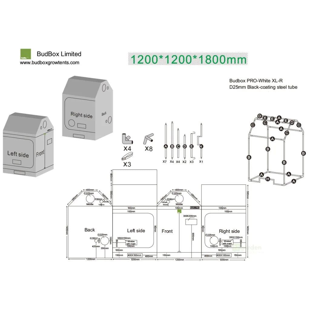  - Budbox White PRO XL R 120x120x180 cm -  