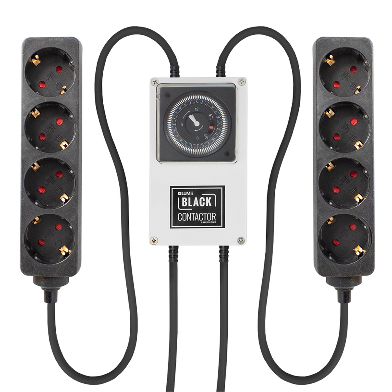  - LUMii BLACK, Zeitschaltuhr mit 2x 4-fach Steckerleiste, Schuko Timer Box Relais -  