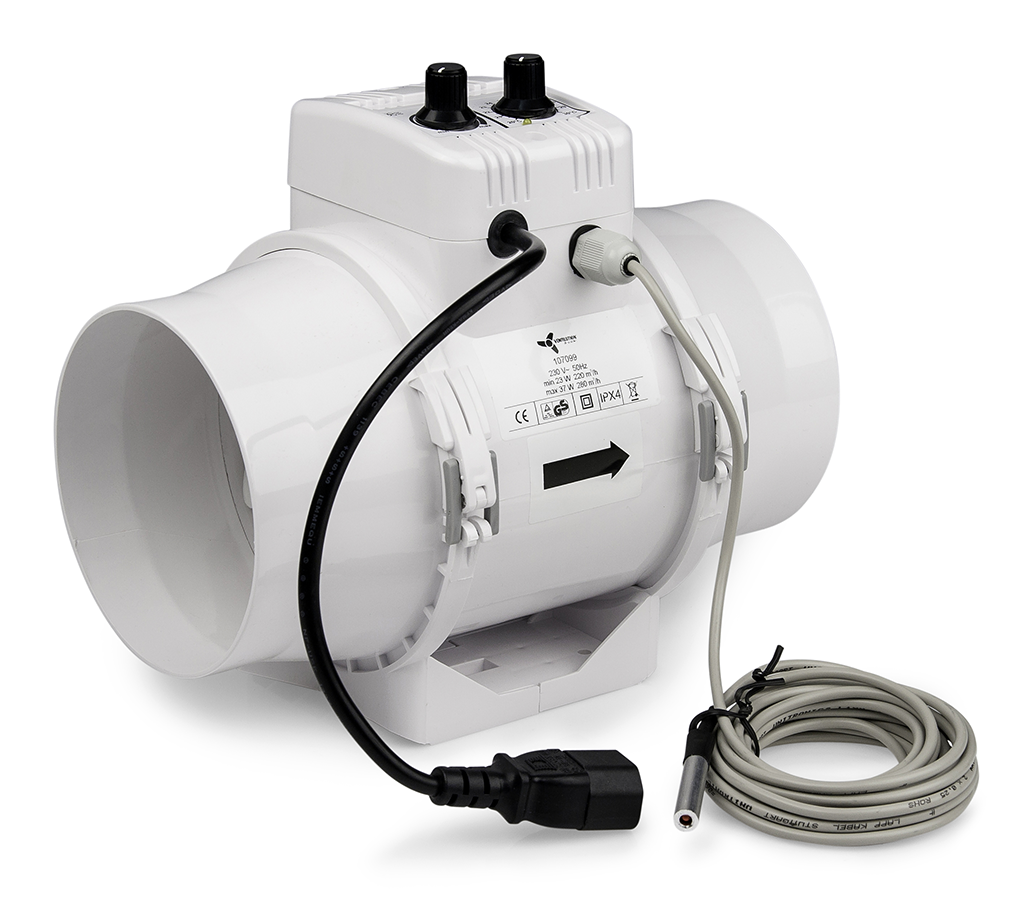 - Ventilution Mixed In-Line, mit Klimaregler, 220/280 m³/h, 125 mm, IEC-Connector -  
