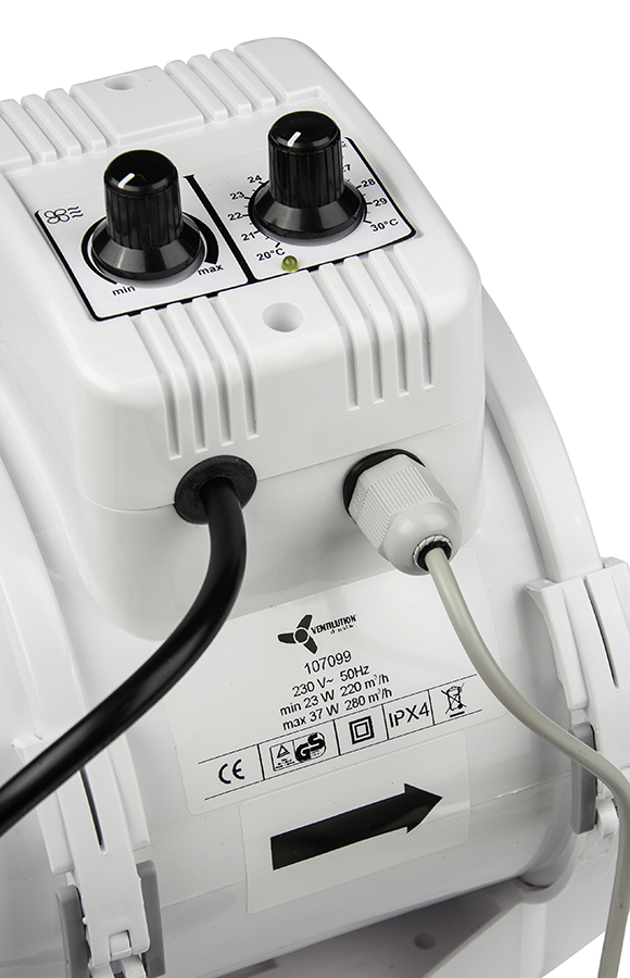  - Ventilution Mixed In-Line, mit Klimaregler, 220/280 m³/h, 125 mm, IEC-Connector -  