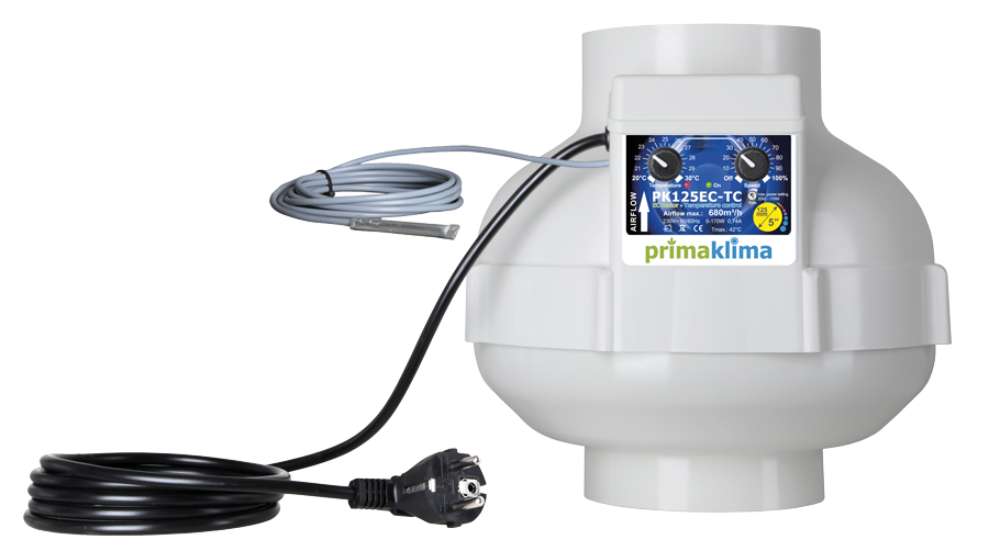  - PK Rohrventilator 125EC-TC, 680 m³/h, ø 125 mm, Drehzahl- und Klimaregler -  