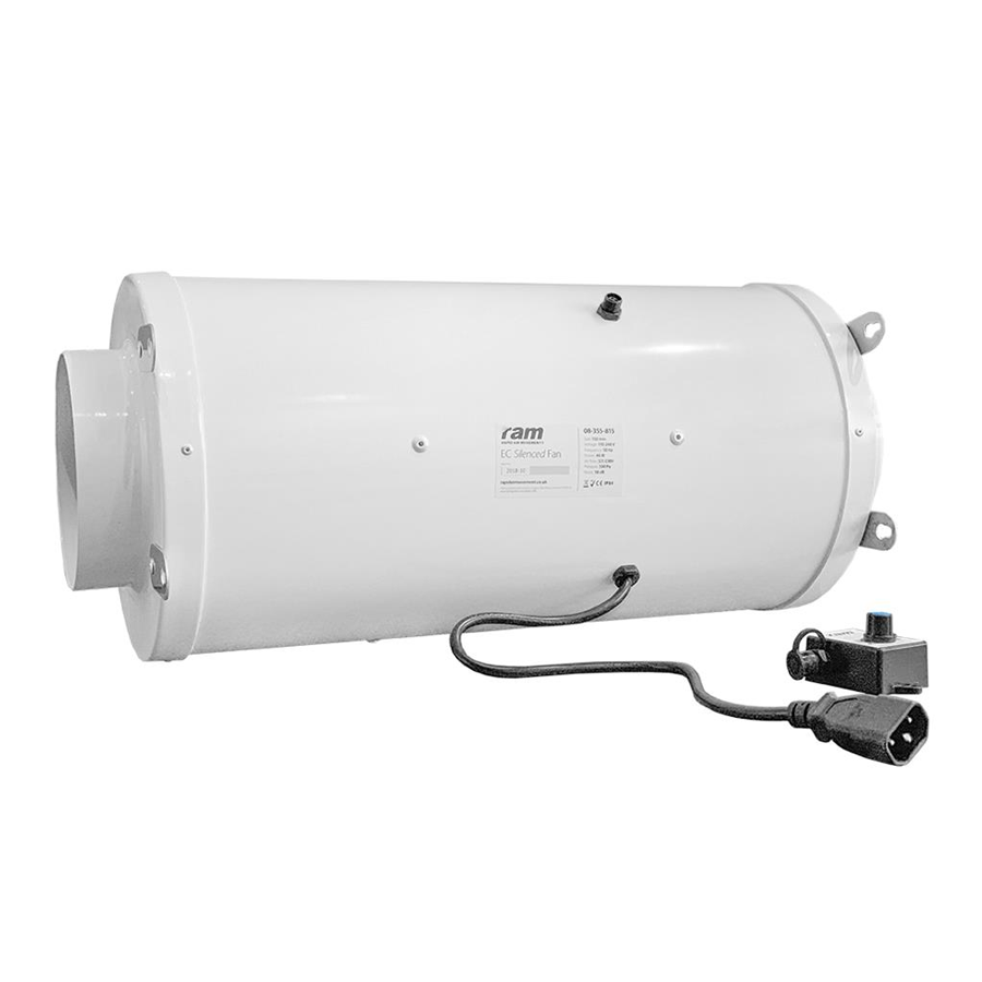  - RAM EC Schallgedämmter Rohrventilator, 1617m³/h, ø 250 mm + EU Netzkabel mit IEC-Connector -  